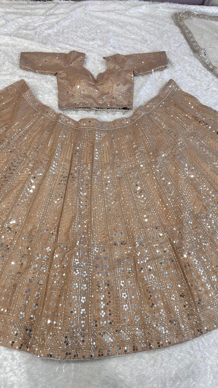 Heavy Designer Beige Kasturi Silk Lehenga Choli With Net Dupatta For Women