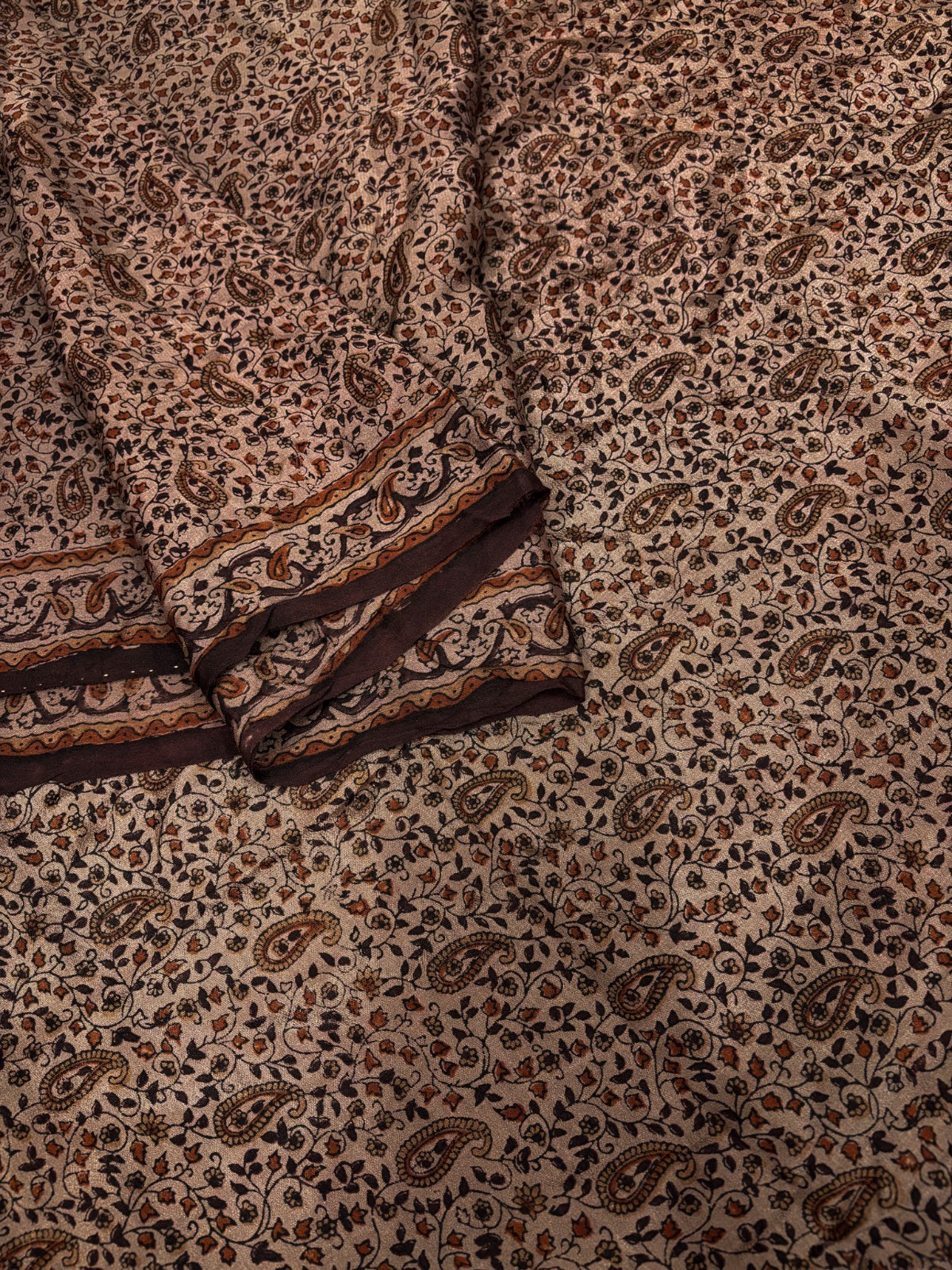 Vintage Brown Chiffon Silk Saree | Lightweight Fabric for DIY & Sewing CS1052