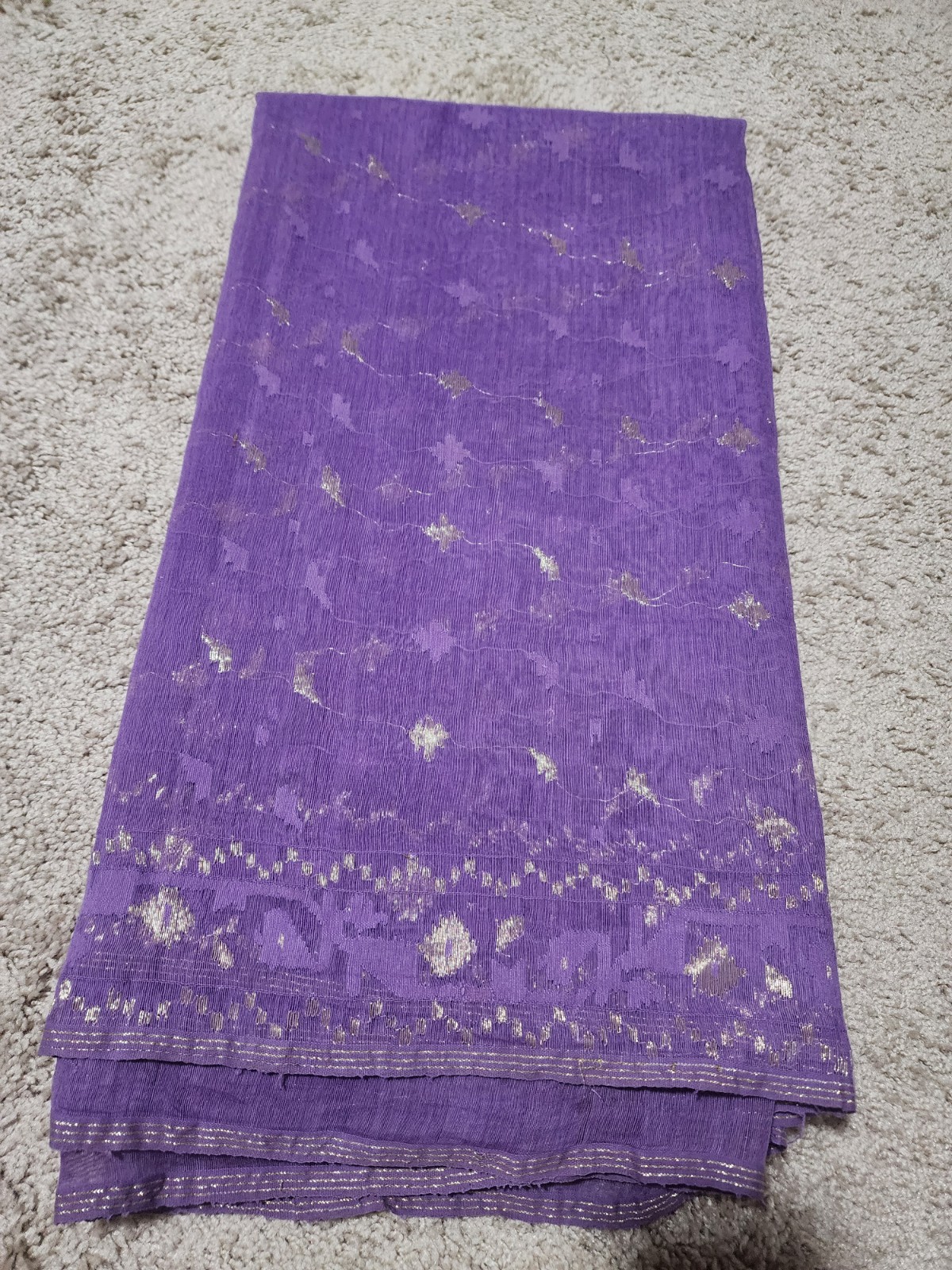 Purple Silver Zari Handwoven Dhakai Jamdani Saree 100% Pure Vintage, 5yd