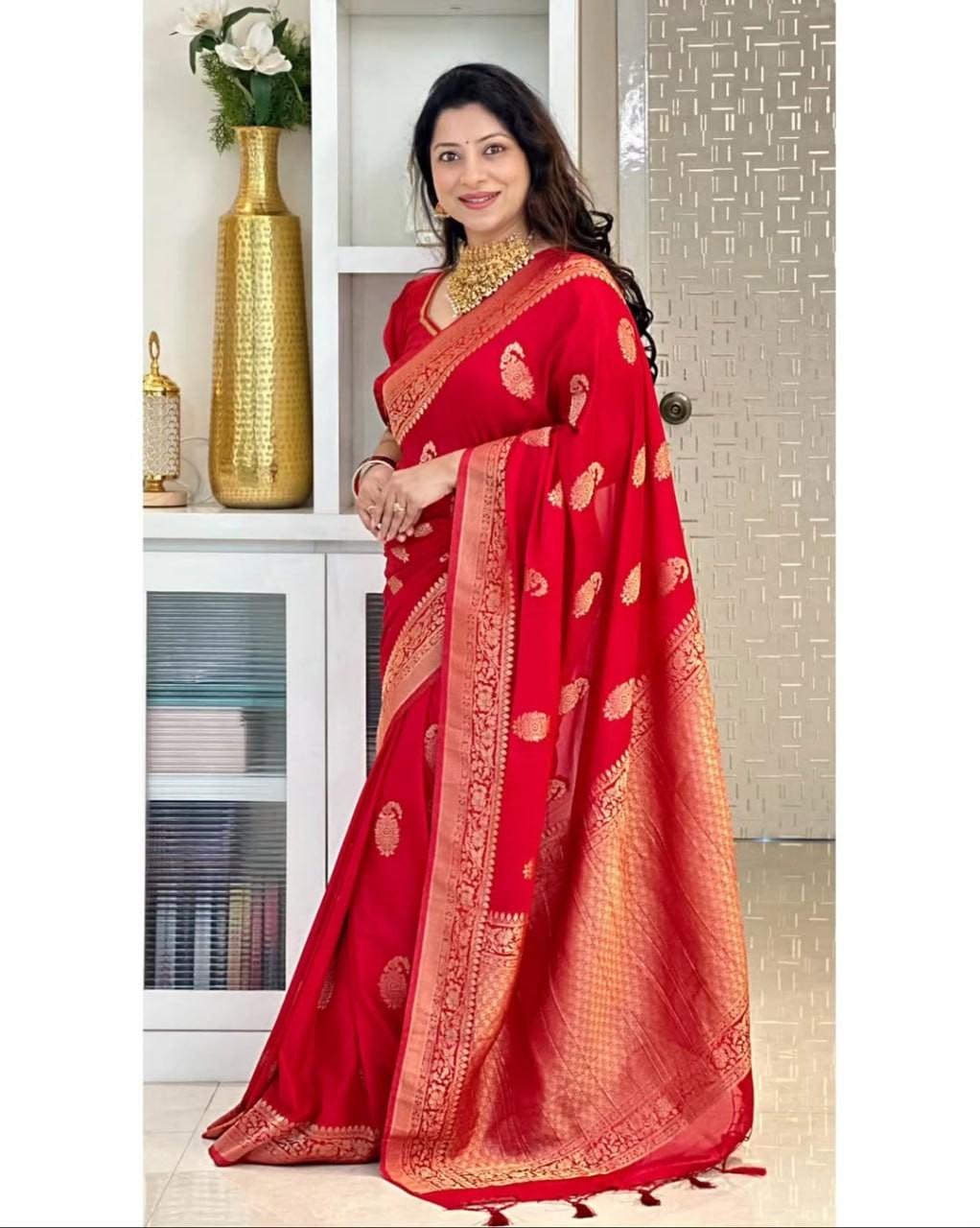 Elegant Red Saree | Soft Fabric | Party Wear | Traditional Indian Ethnic Sari