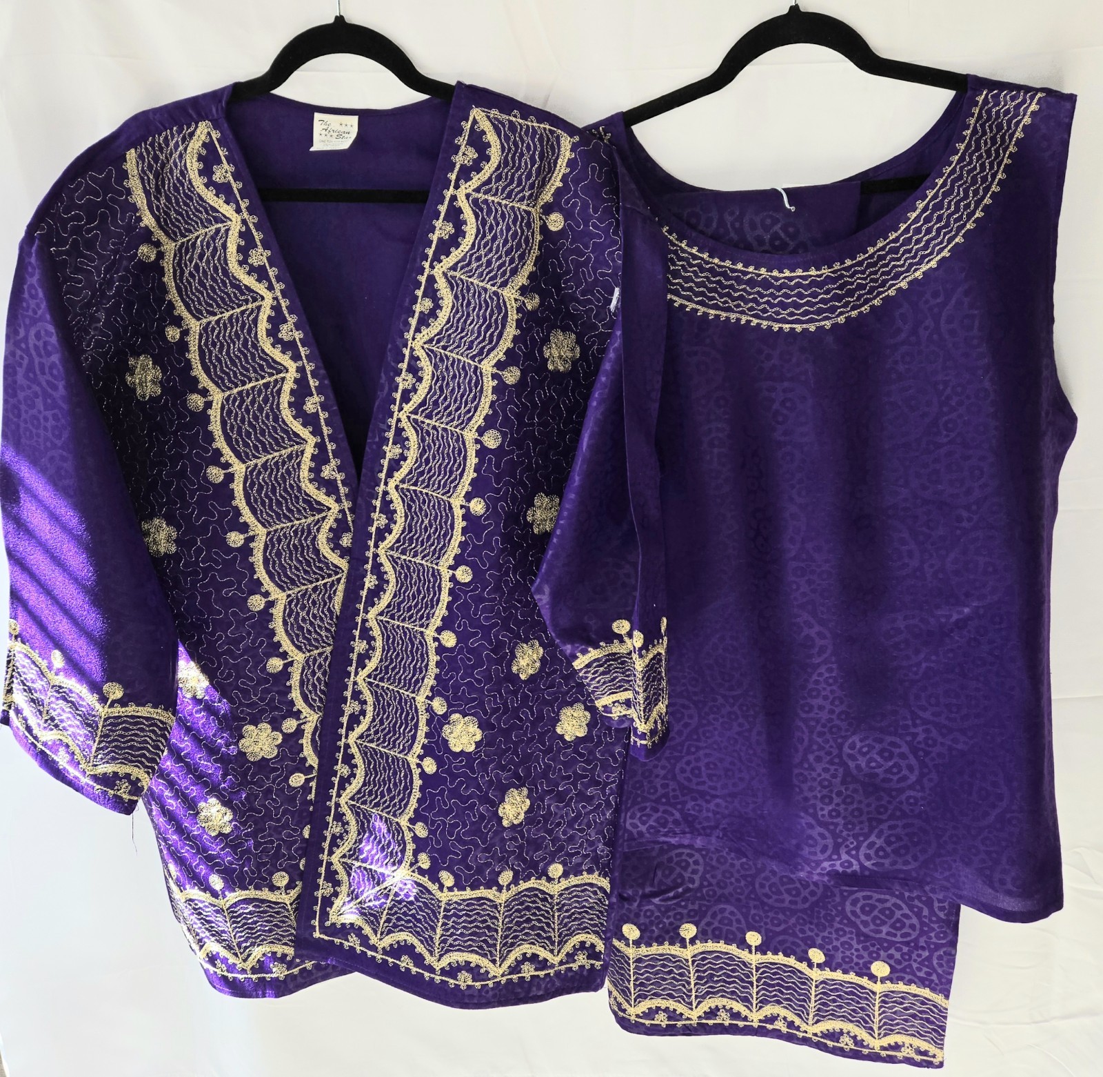 The African Star Women’s Purple Kaftan Set One Size Rayon Satin R.N. 78067