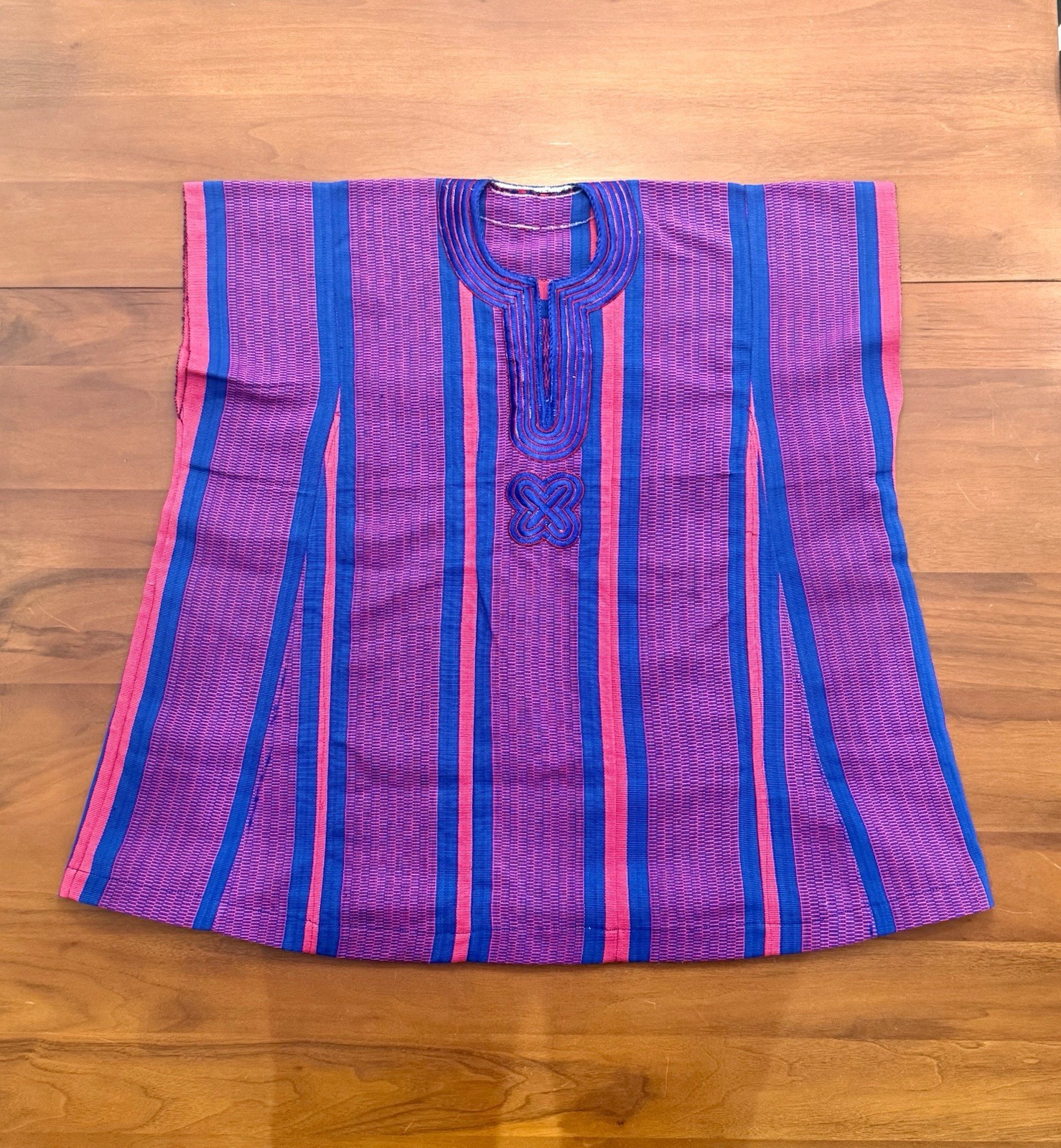 Vintage Dashiki Tunic. Heavy Handwoven Purple Pink Blue Blouse Textile 24×26