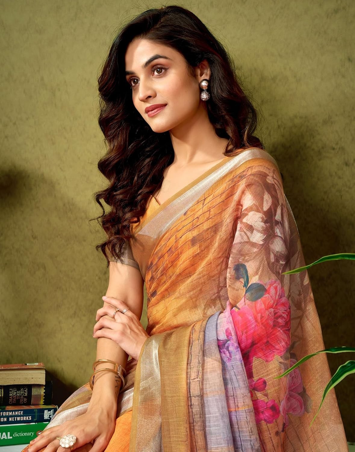 Women’s Cotton Linen Printed 1 Minute Ready to Wear Saree With Unstitched Blouse