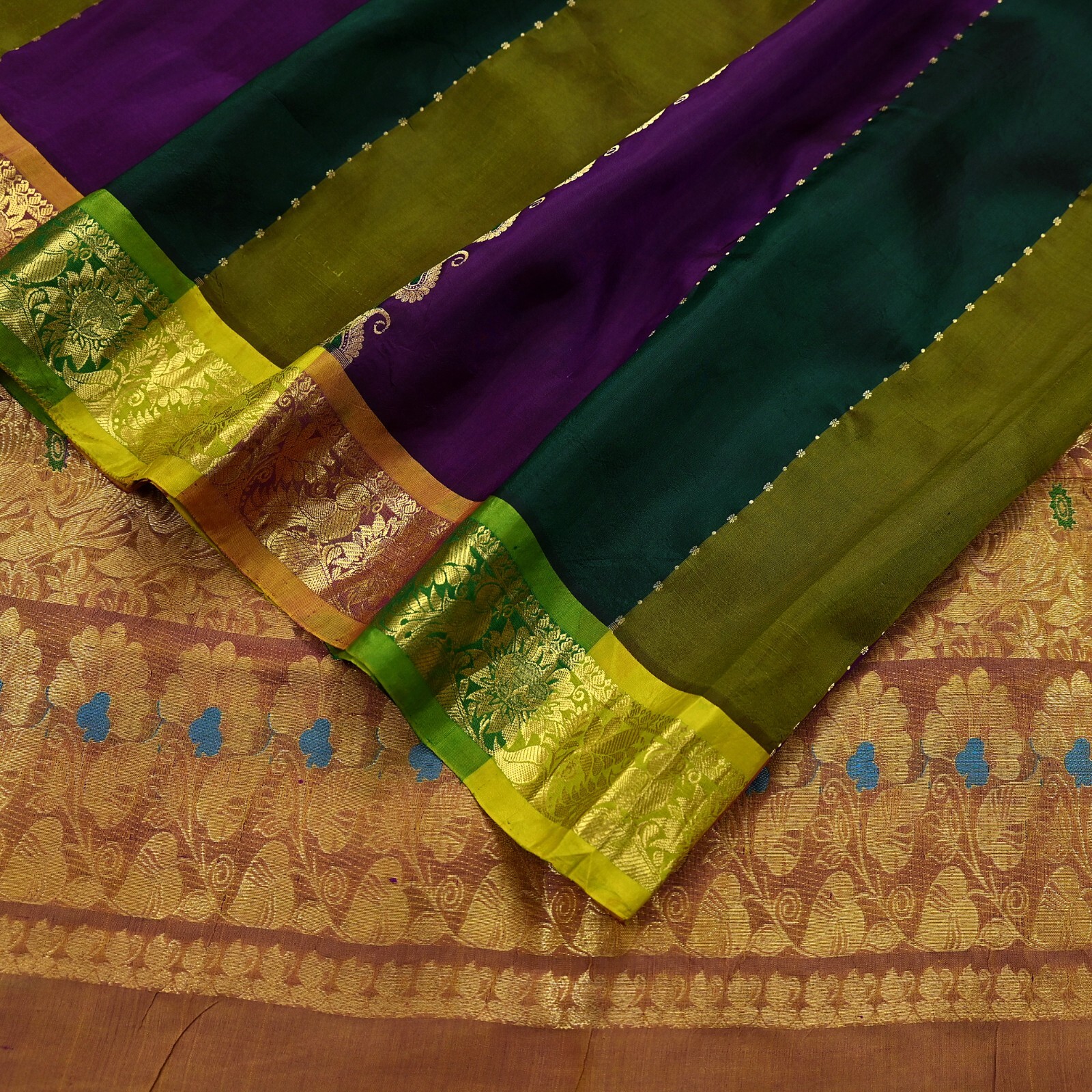 Vintage Heavy Sari Multi Kanjivaram Saree Pure Silk Ethnic Zari 5Yd Craft Fabric