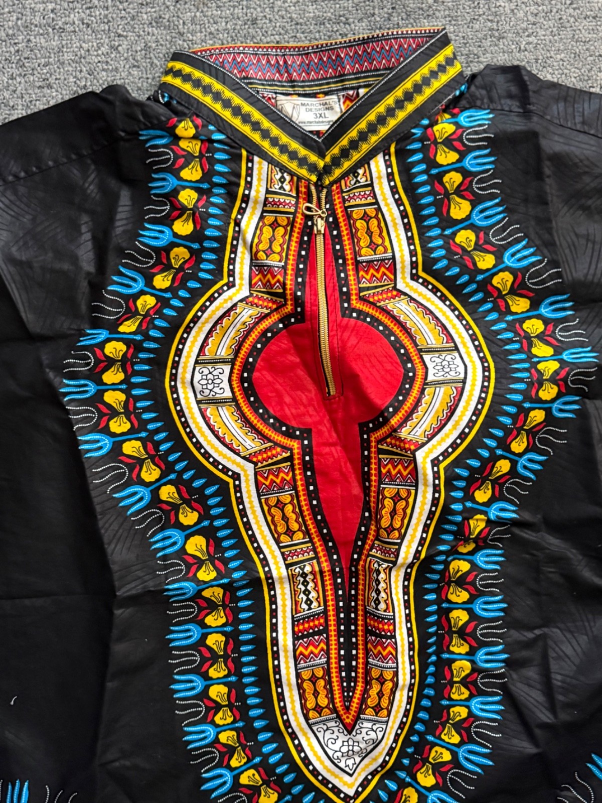 MARCHAL’S DESIGNS Black Dashiki Shirt African Print 3XL – 32.5″ Length