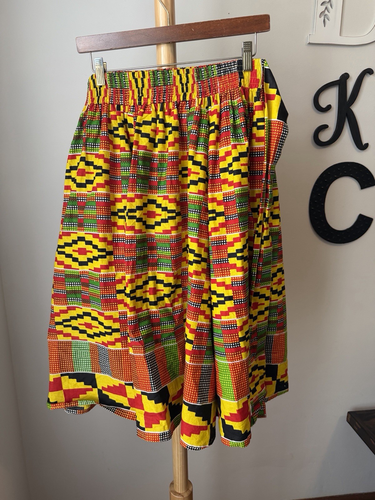 Vibrant Kente Cloth African Skirt Elastic Waist Belted Bow One Size Medium