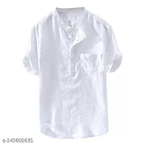Men’s Regular Fit Short Sleeve Chines Collar Cotton Chest on Left Side Pocket