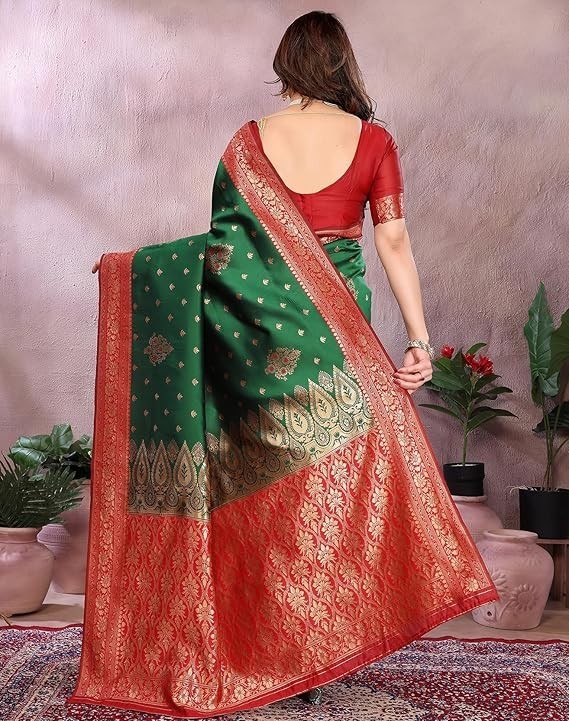 Women’s Banarasi Kanjivaram Cotton Silk Saree With Unstitched Blouse Material