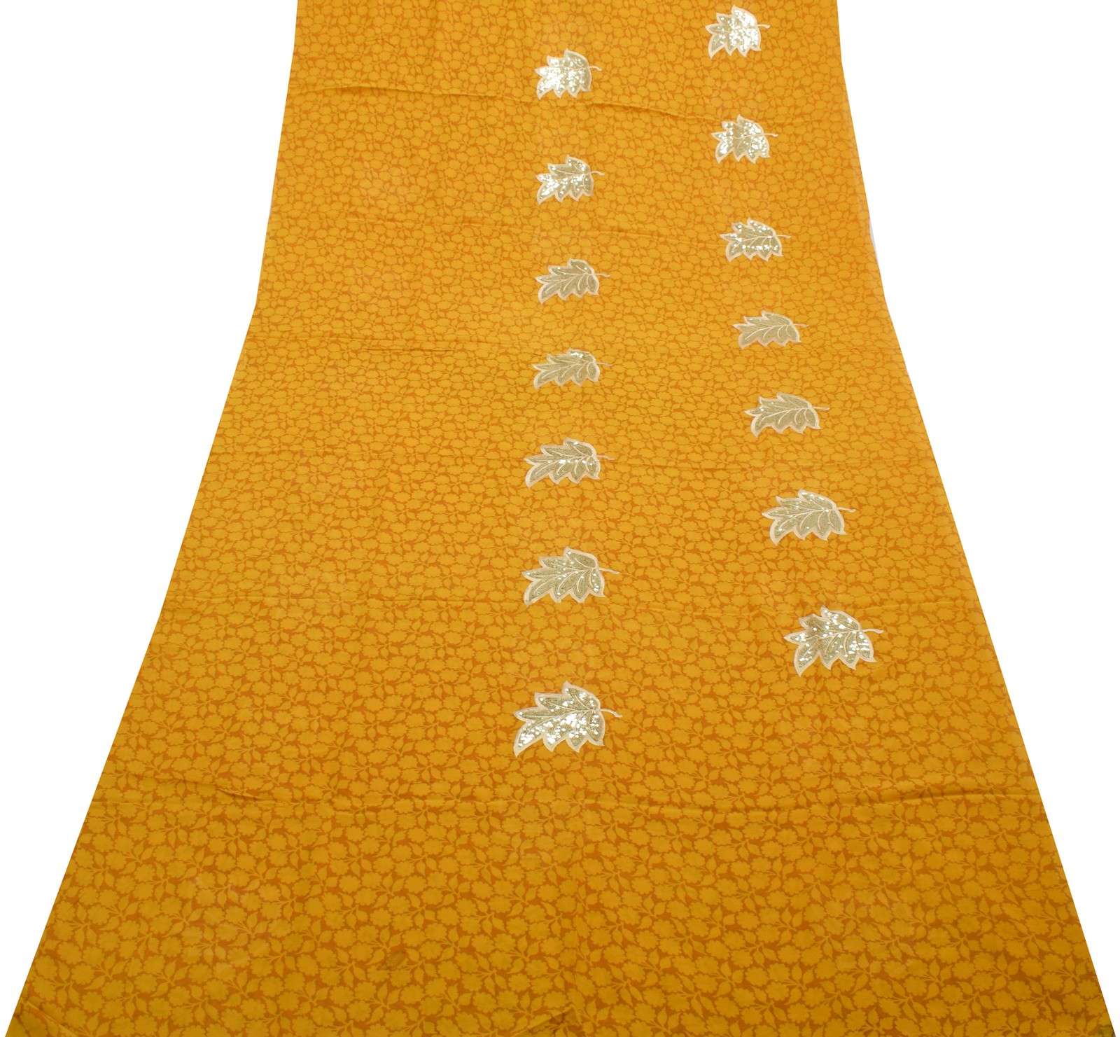 Sushila Vintage Mustard Saree Pure Georgette Printed & Embroidered Sari Fabric