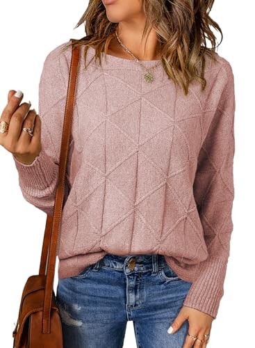 Casual Crewneck Sweaters for Women Fall Winter 2025 Lightweight X-Large Pink