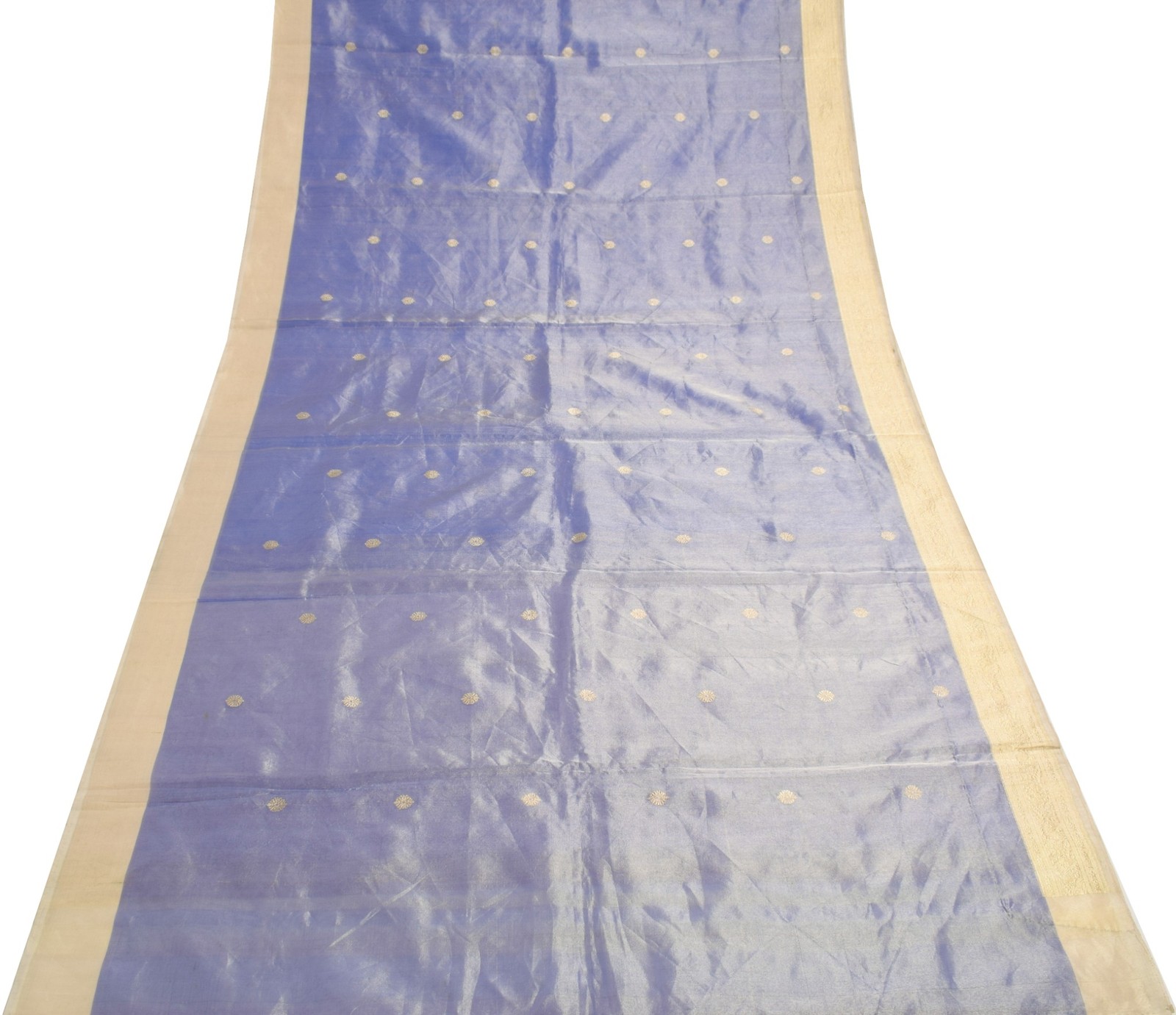 Sushila Vintage Blue Saree with Gold Border Pure Tissue Zari Woven HEAVY Sari