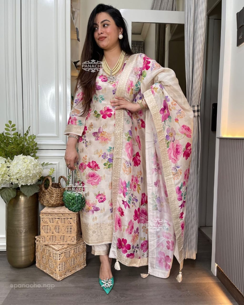 Wedding Partywear Kurta Palazzo With Dupatta Set, Indian Salwar Kameez Suit Set