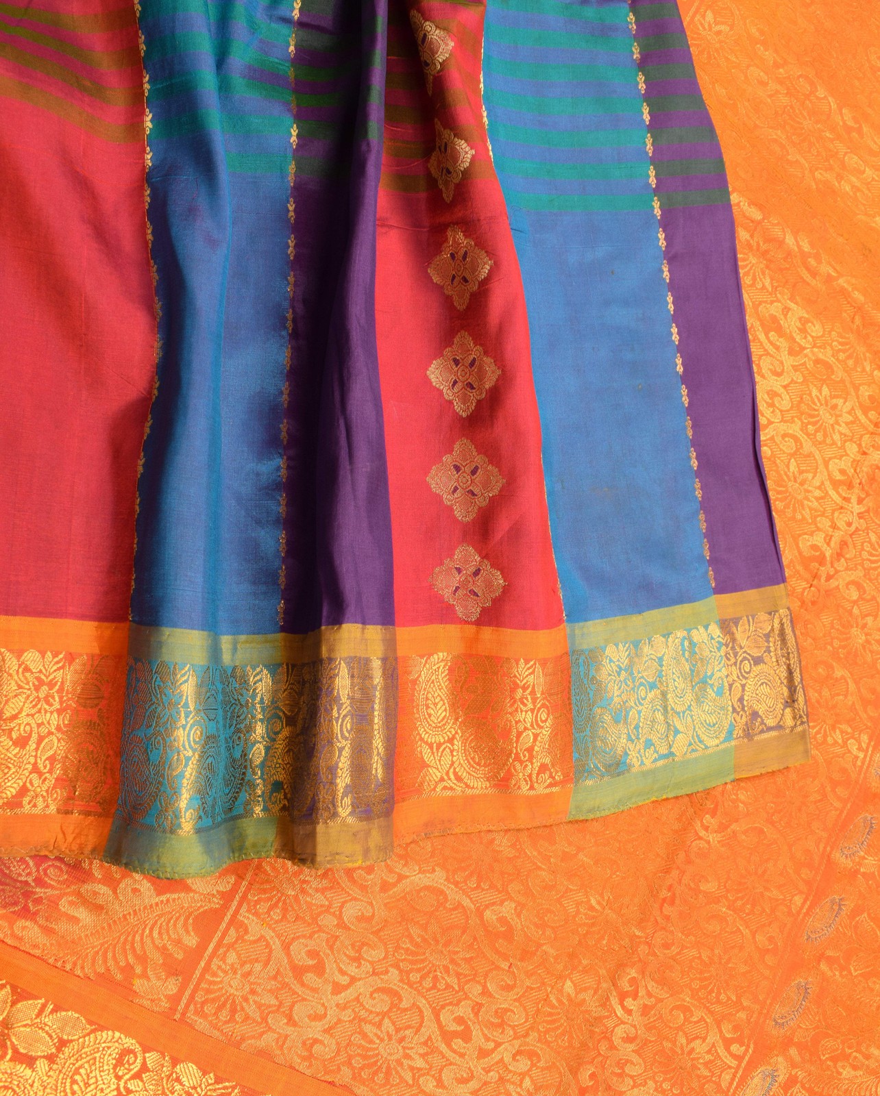 Sushila Vintage Pure Kanjivaram Silk Saree Multi-Color Stripes Woven HEAVY Sari