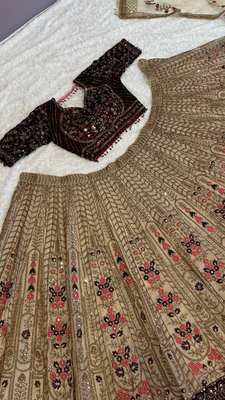 Fancy Designer Kasturi Silk Cream Lehenga Choli With Dupatta For Indian Function