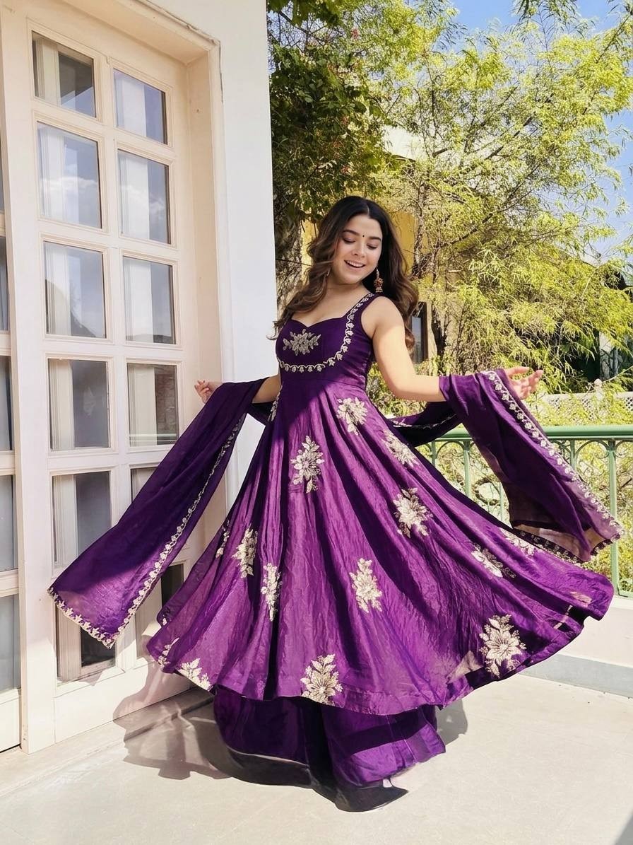 Designer Fandy Silk Anarkali Gown Wedding Reception Party Wear Dress For Women