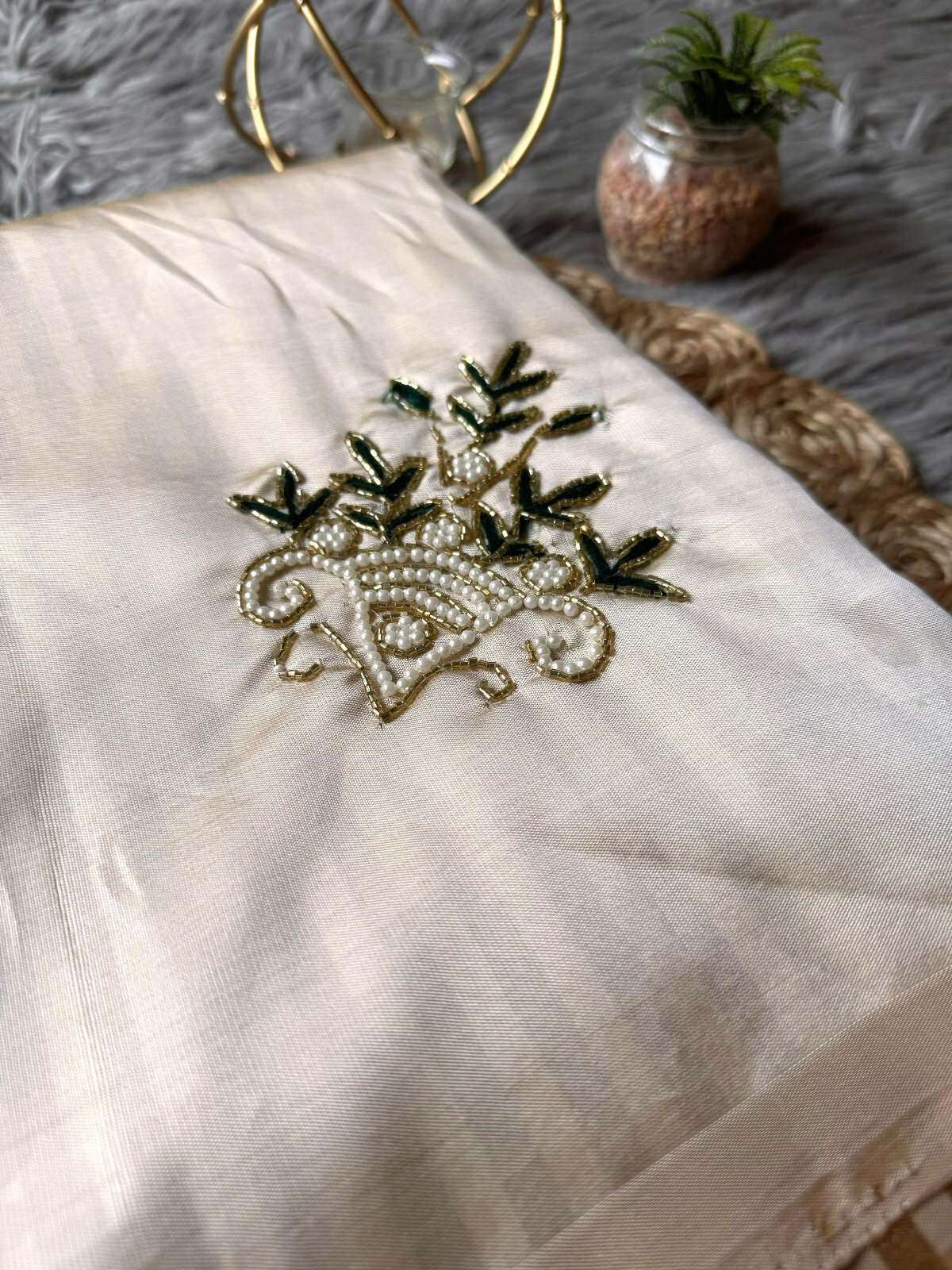Women Soft Tussar Silk Saree with Handwork Buttas & Delight Work Ethnic Sari