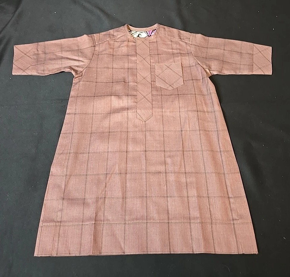 Sz Medium Kurta Tunic Top Brown Plaid Youth Boy’s NEW