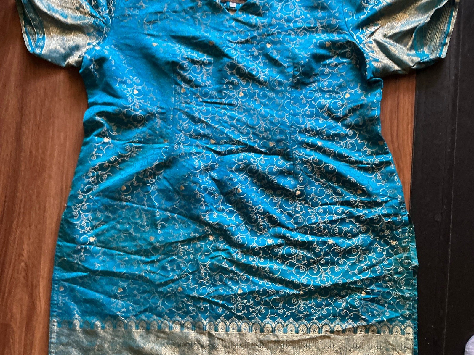 Brocade Jacquard Blue Kameez Kurta Kurti Tunic 46” Bust, 40” Long, New Dupatta