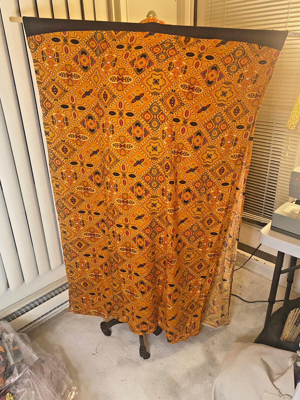 Kaftan Orange Black Geometrical Print Women’s Men’s Unisex Rayon Light Weight