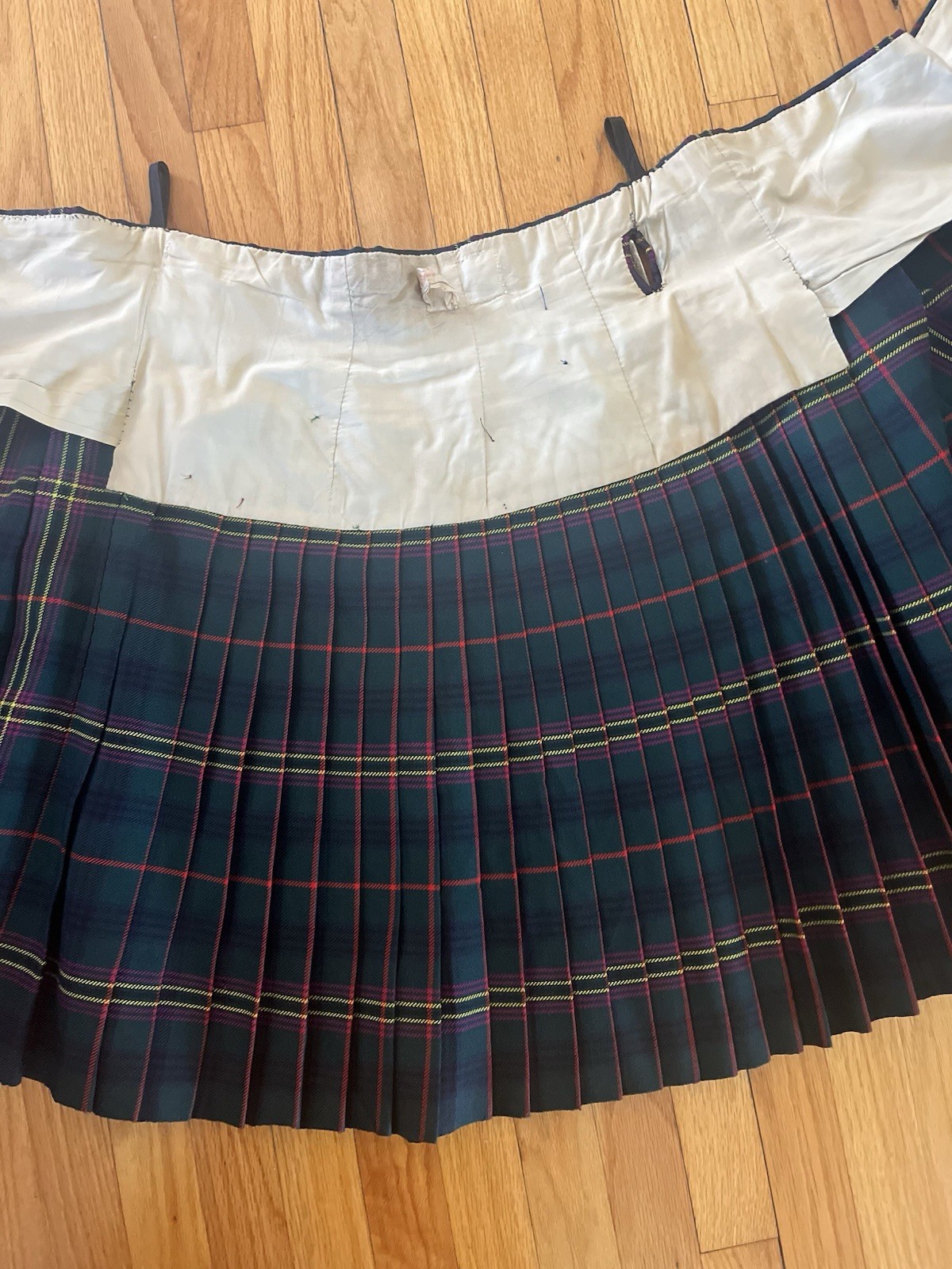 Vintage Thomas Gordon Kilt Green Plaid Kennedy Tartan in Modern Colors w/ Pin