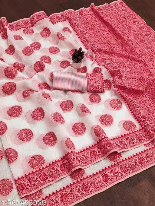 Traditional Bengali Handmade Jamdani Saree With Unstitched Bloused Wedding Wear