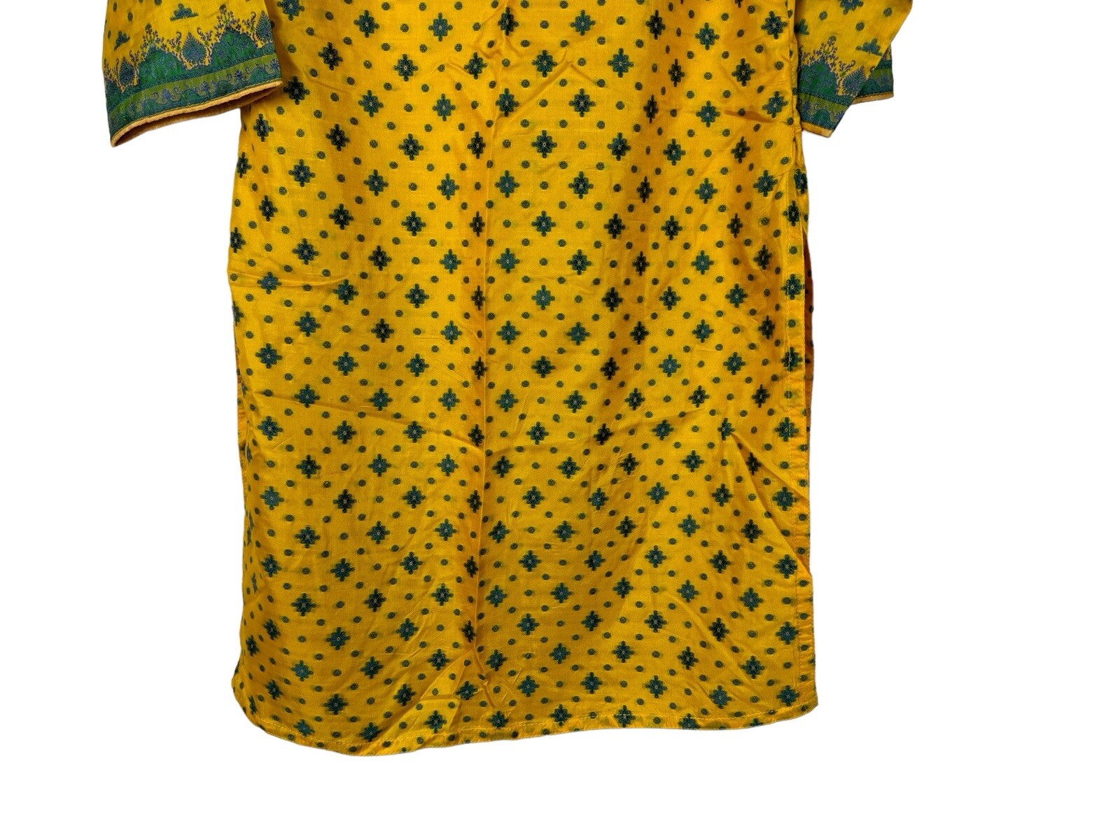 Salwar Kameez Yellow w Blue Purple Embroidery Suit Tunic Pants Dupatta Size XS