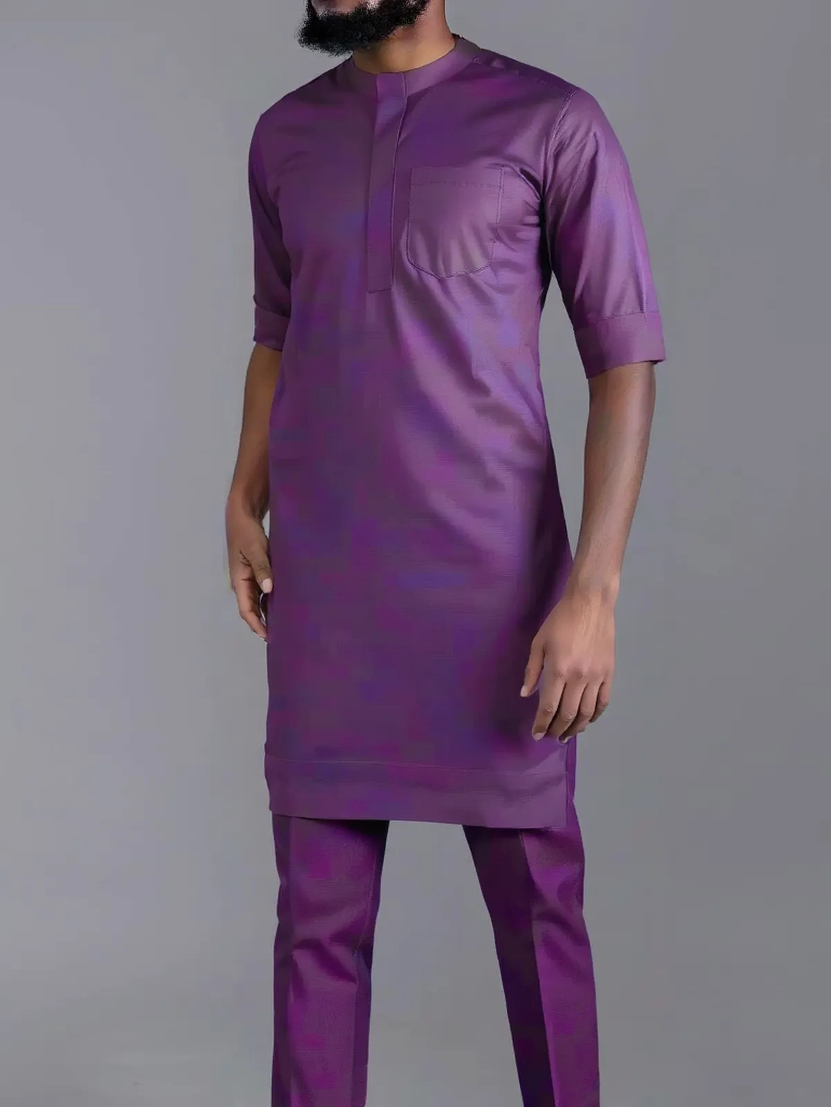 Men,s Classic African Traditional Short Sleeve Shirt and Pant Two Piece