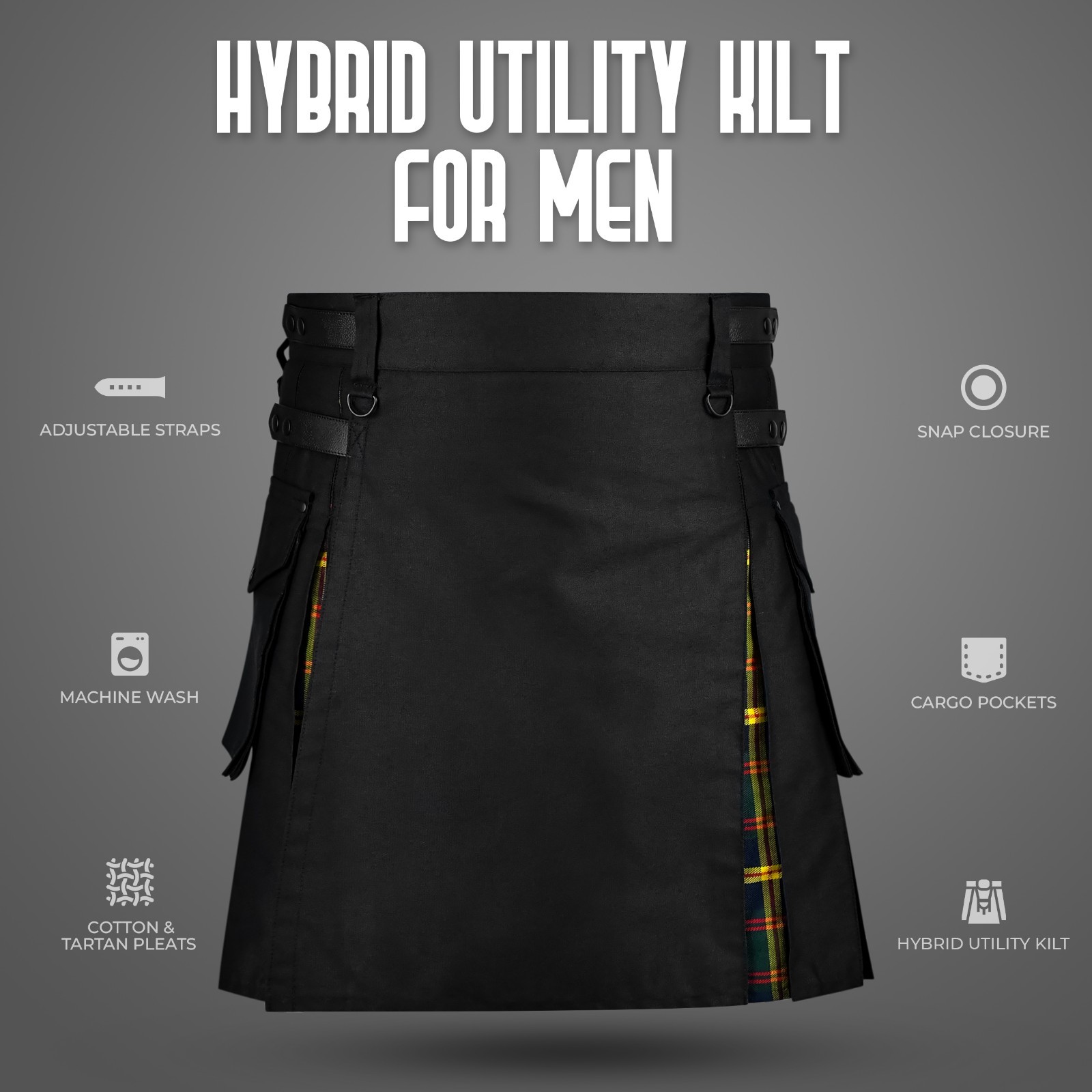 Hybrid Utility Kilts for Men Scottish Traditional Kilt with Flashes