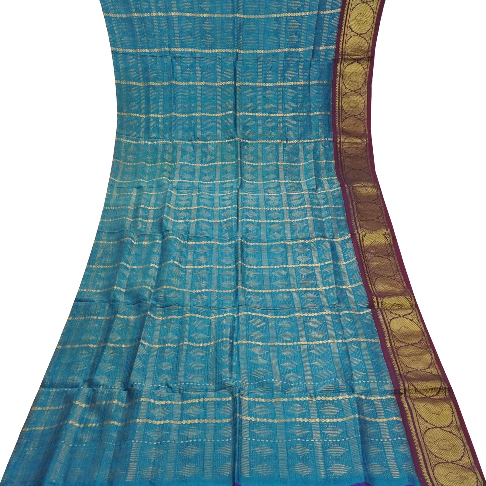 Vintage Teal Saree 100% Pure Kanjivaram Silk Zari Handwoven Brocade Wedding Sari