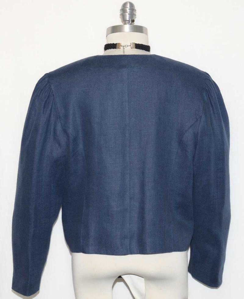 BLUE ~ LINEN German Women Designer Short SUMMER Fitted Dress Skirt JACKET / 12 M