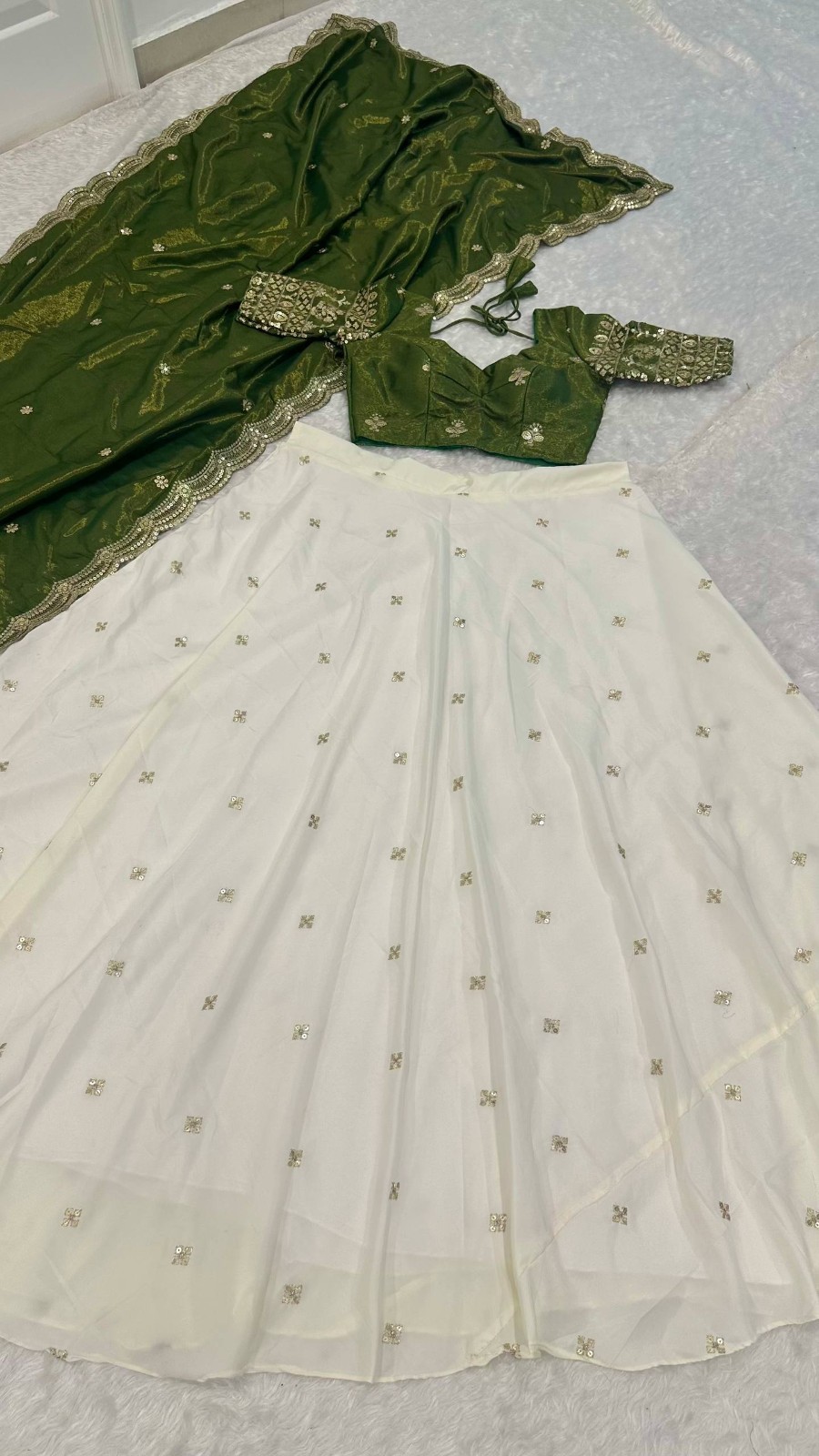 Stunning Pure Crepe Silk White Lehenga Choli With Dupatta For Women / Girls