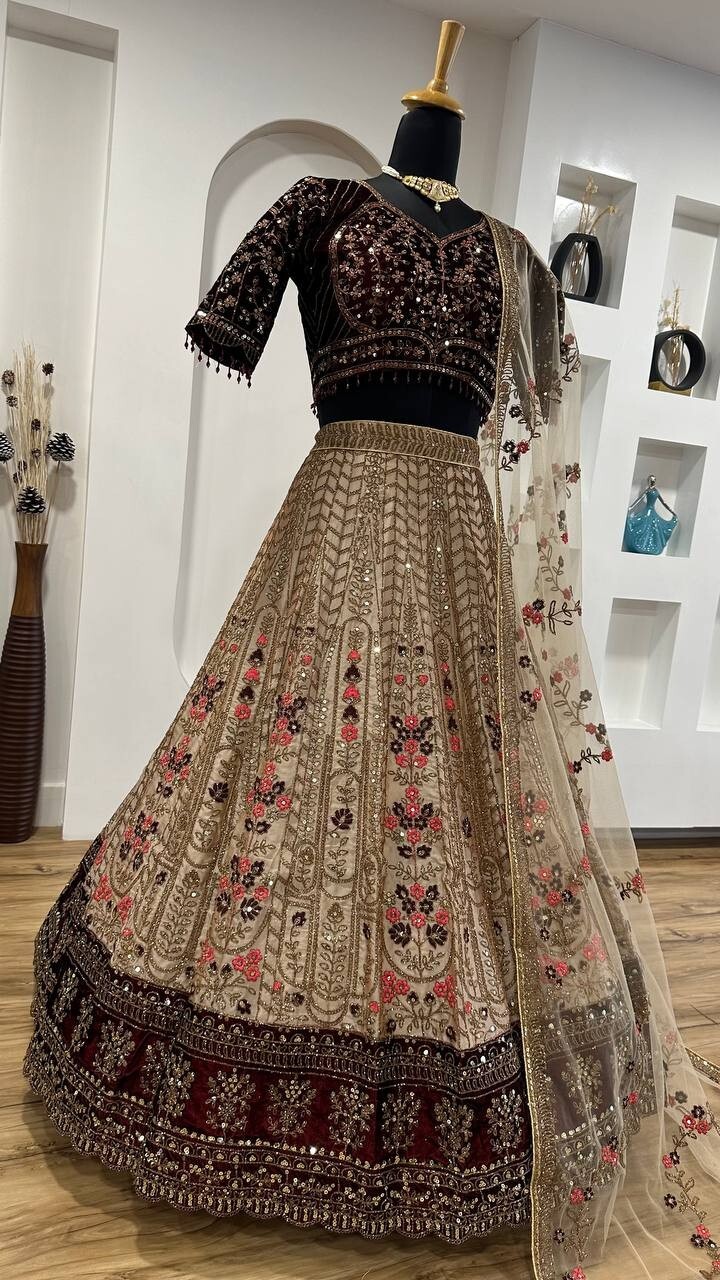 Fancy Designer Kasturi Silk Cream Lehenga Choli With Dupatta For Indian Function