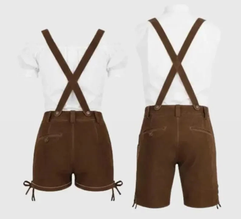Lederhosen Shorts for Couples, Custom Traditional German Leather Trachten