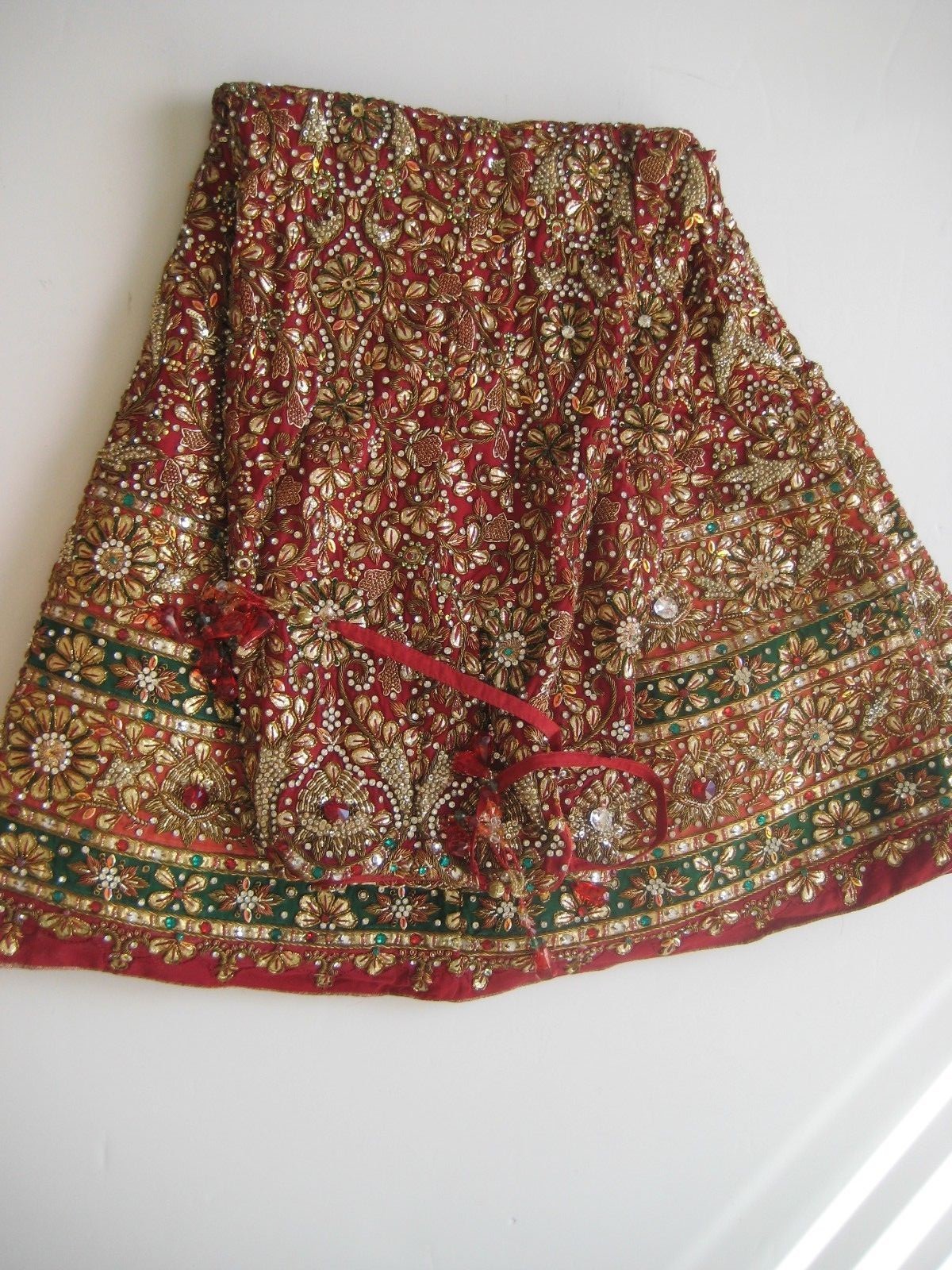Chaniya Choli S/M Red/Green w/Embroidery-Gold/Rose Gold Beautiful 3 Pcs