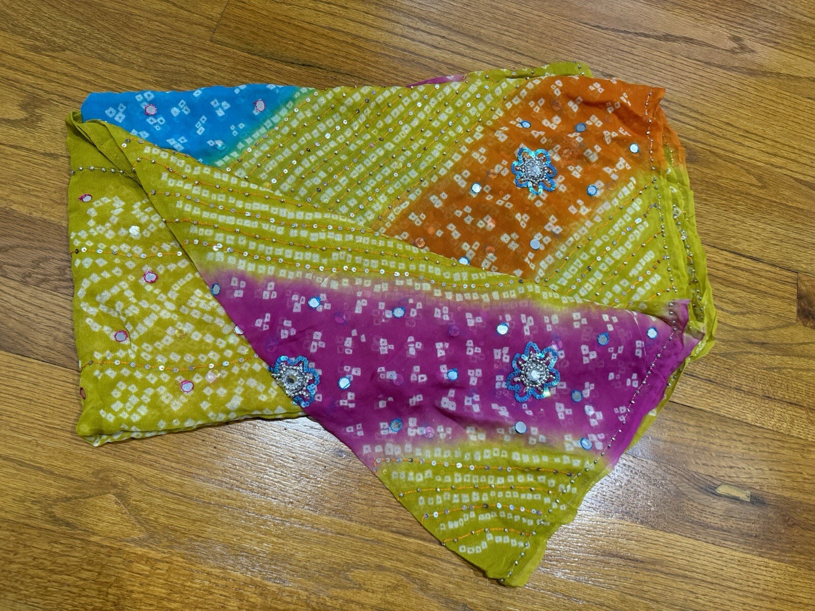 Green Blue OrangeAnd Purple Garba Bhandni Chaniya Lengha Skirt With Dupatta