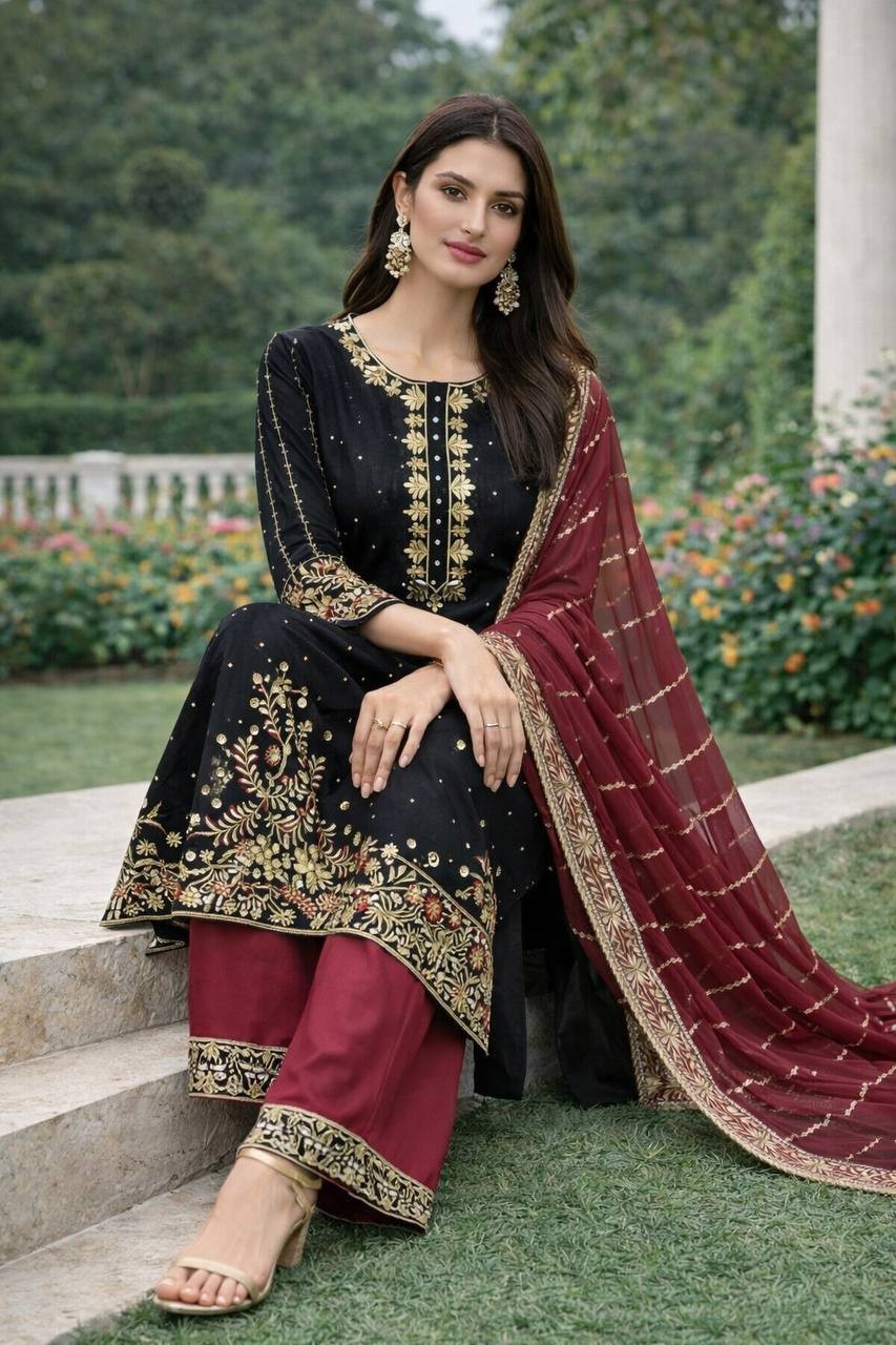 Heavy Reception Wear Heavy Fancy Micro Silk Salwar Kameez With Dupatta For Women