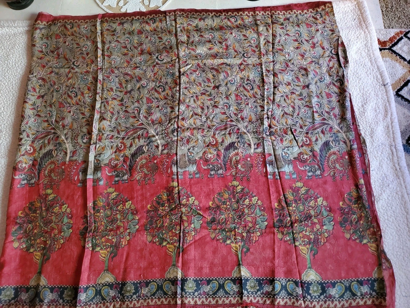 Womwn Pure Tussar Silk Digital Print Kalamkari Saree Handloom Festive Royal