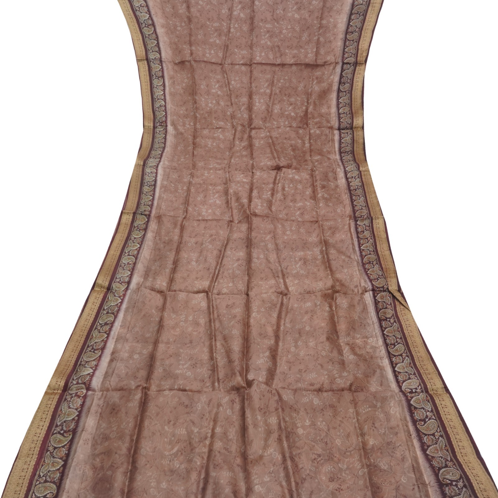 Namaste Vintage Brown Sarees 100% Pure Silk Printed Indian Sari 5YD Craft Fabric