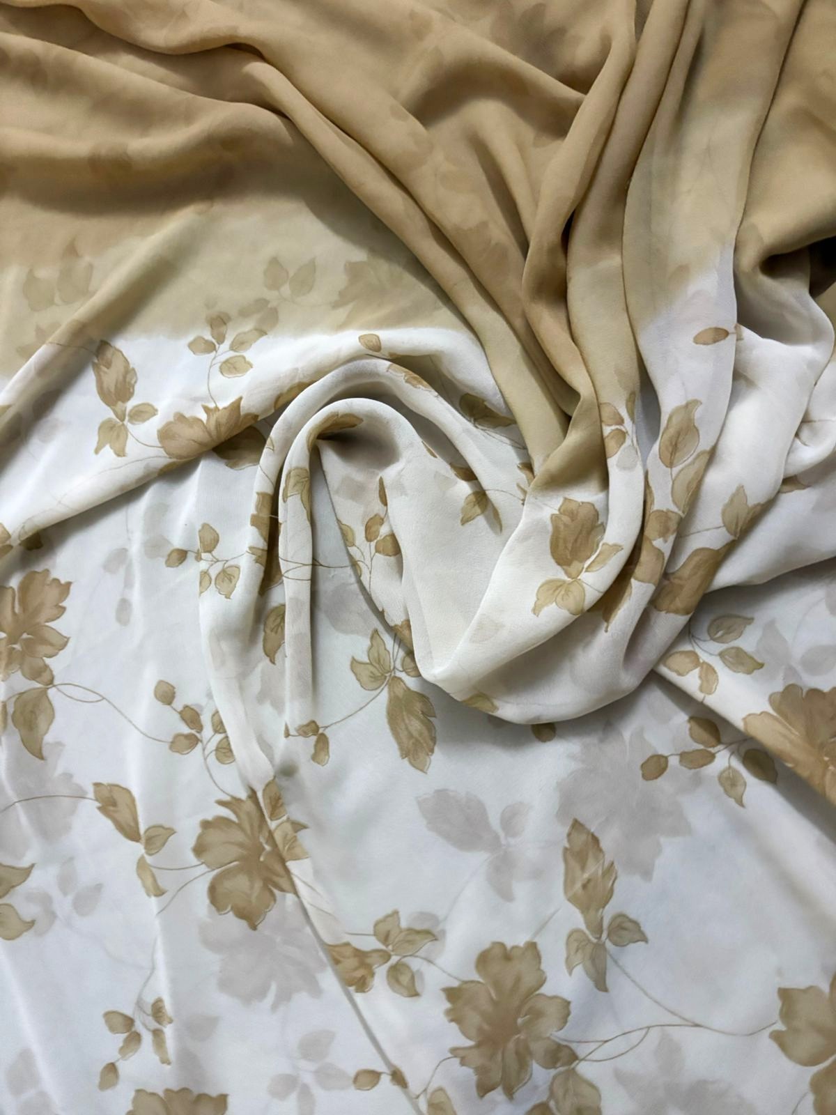Vintage Saree Indian Recycled Fabric Georgette Used Off white Floral Sari Drape