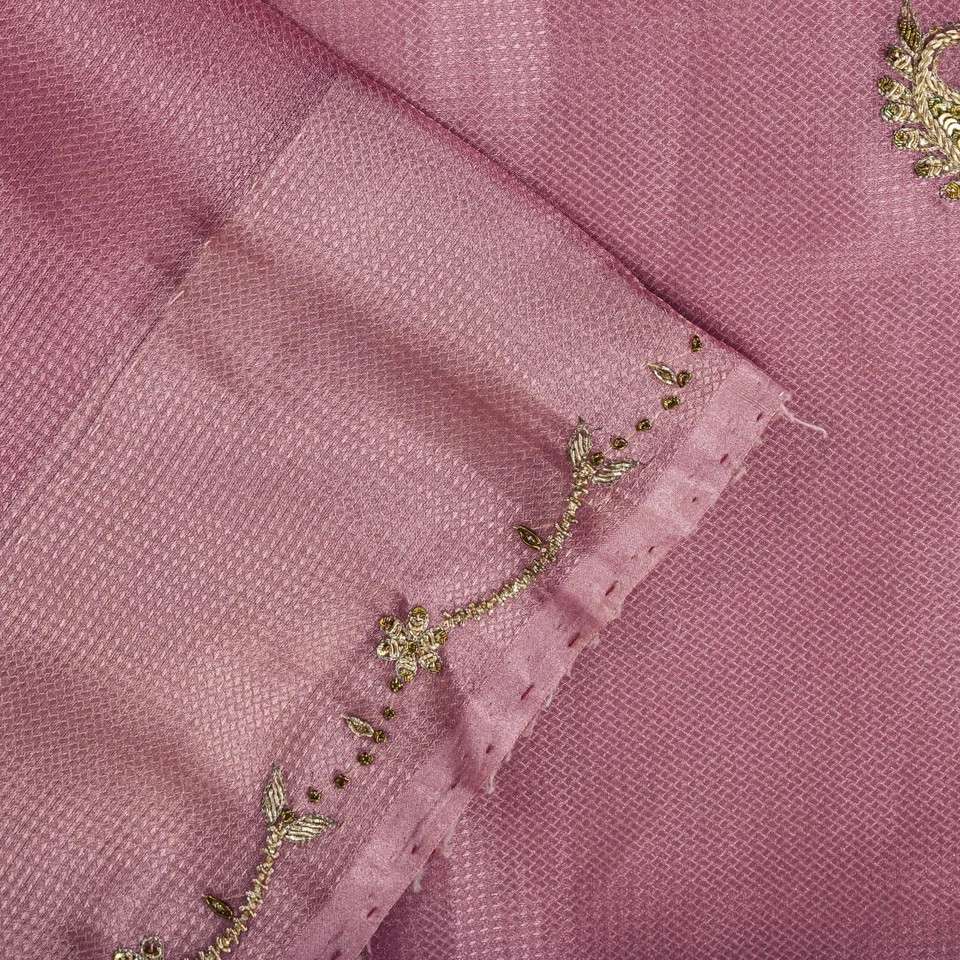 Sanskriti Vintage Saree Pink Art Silk Hand Embroidered Zardozi Fabric 6Yard Sari