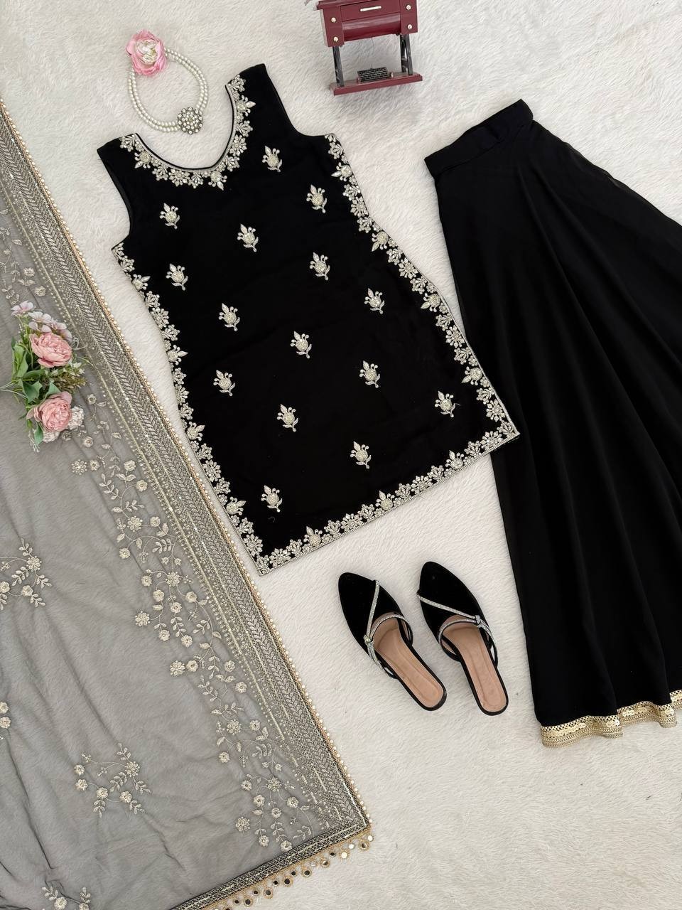 Beautiful Designer Faux Georgette Kurta Palazzo With Dupatta For Party