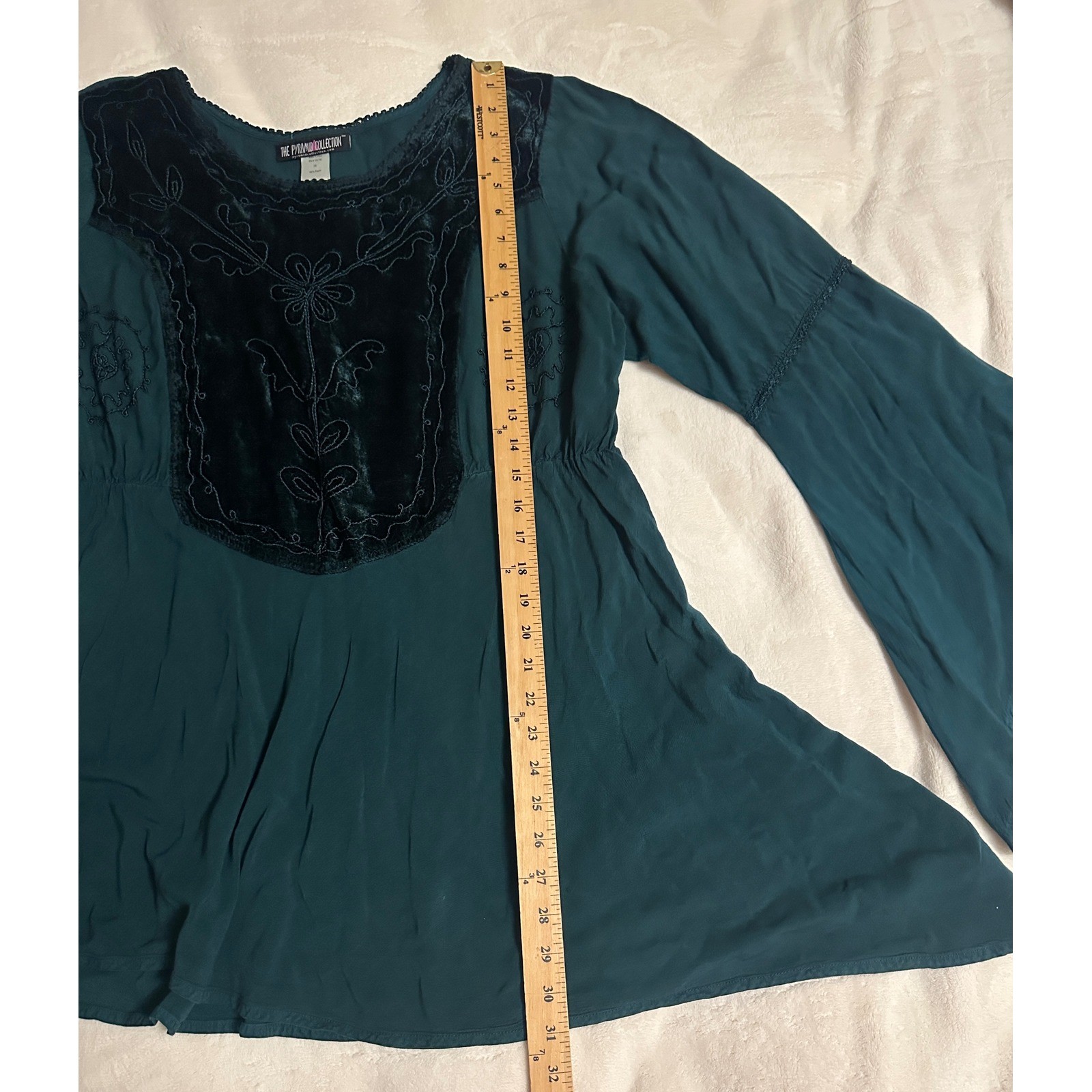 The Pyramid Collection Embroidered Velvet Boho Shirt Festival Fairycore Flowy