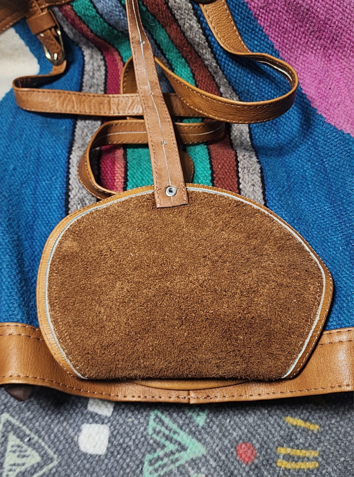 Original Peruvian Woven Wool & Leather Backpack. Three Amigos, adjustable straps