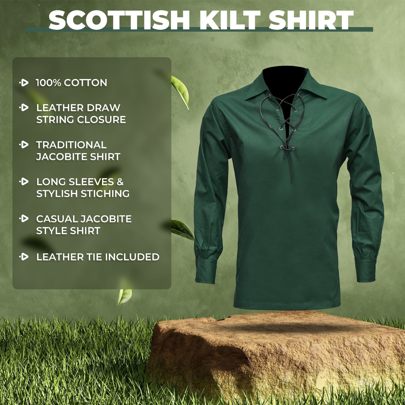 Jacobite Shirt for Men Scottish Ghillie Kilt Shirt Long Sleeve Lace Up Medieval