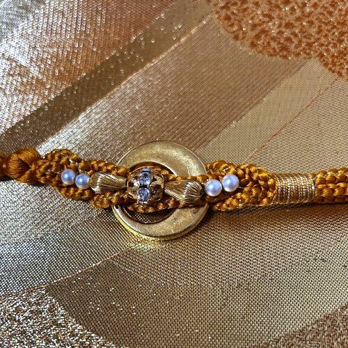 Pure Silk Kumihimo Obijime Cord 170cm Gold Brown Japanese Kimono Accessory