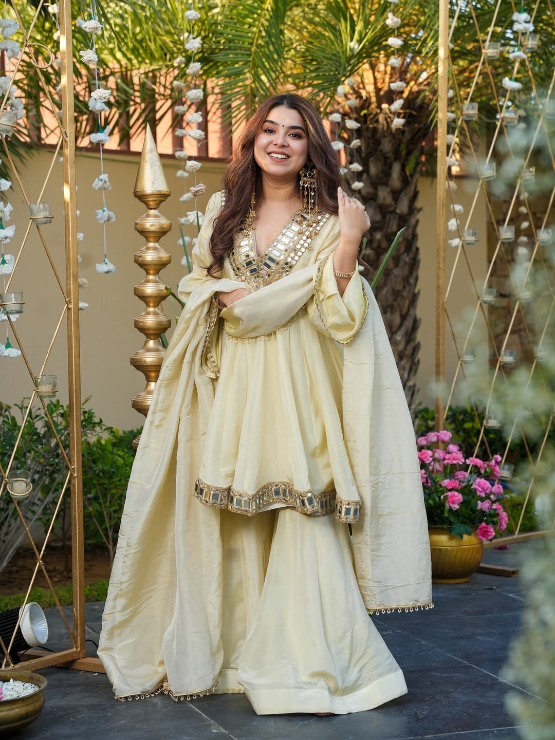 FESTIVAL SPECIAL REAL MIRROR WORK ON SILK FABRIC TOP AND PLAZZO WITH DUPATTA SET