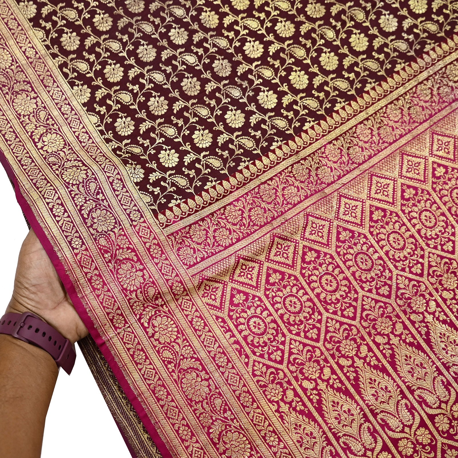 Vintage Sari Pink & Maroon Heavy Wedding Pure Satin Silk Banarasi Brocade Saree