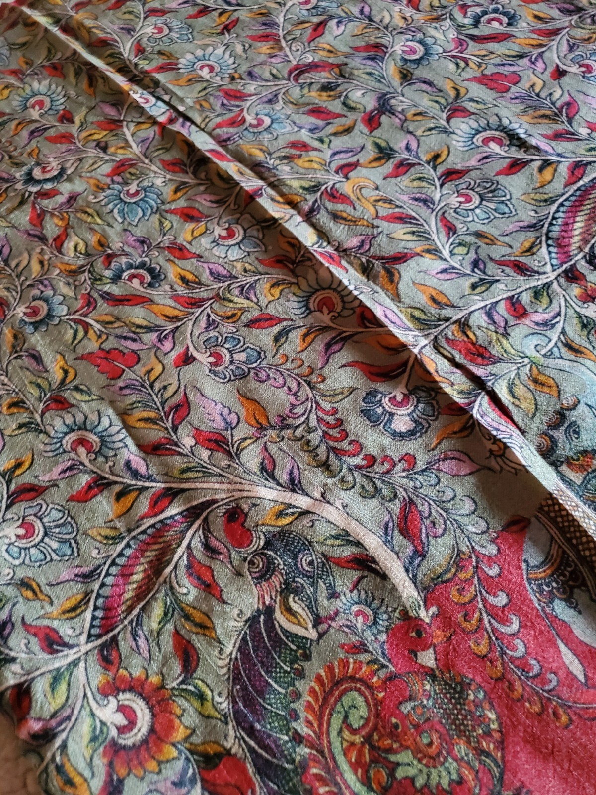 Womwn Pure Tussar Silk Digital Print Kalamkari Saree Handloom Festive Royal