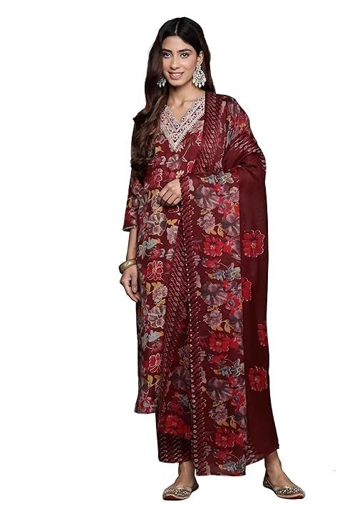 Women’s V-Neck Straight Kurta Set with Pants & Dupatta