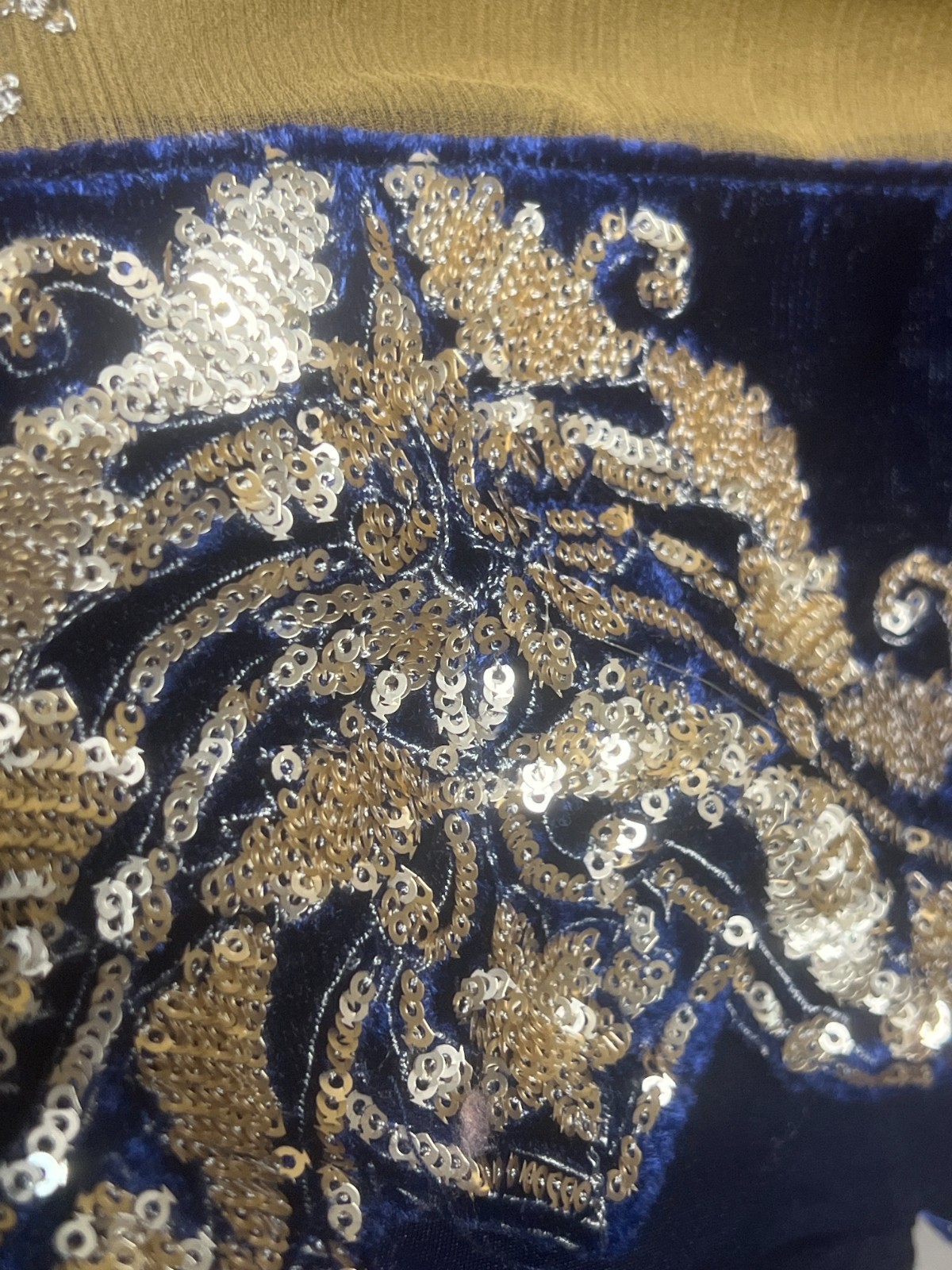 Indian Sheer Embroidered Overlay Tunic Topper Brown/Gold with Silver Thread Work
